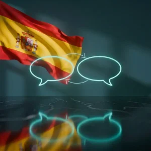 Spaans taalpakket voor Onartline Multisite Domain Mapping - De Spaanse vlag en twee spraakbellen symboliseren de vertaling